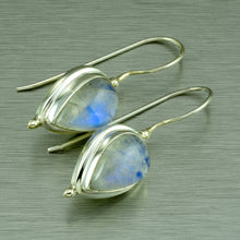 Load image into Gallery viewer, Pear shape large rainbow moonstone silver earring