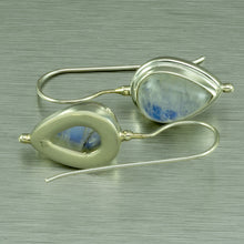 Load image into Gallery viewer, Pear shape large rainbow moonstone silver earring