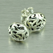 Load image into Gallery viewer, Small, round sterling silver ajoure stud earrings.