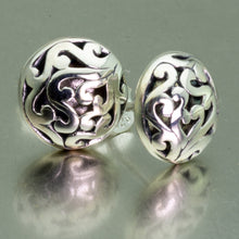 Load image into Gallery viewer, Small, round sterling silver ajoure stud earrings.
