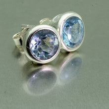 Load image into Gallery viewer, Blue topaz silver stud earrings.