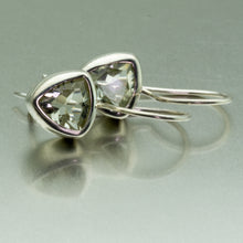 Load image into Gallery viewer, Green amethyst trillion cut silver earrings