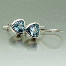 Load image into Gallery viewer, Blue topaz trillion cut silver earrings.