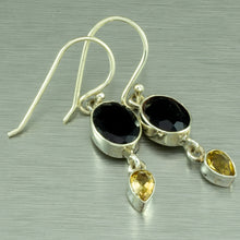 Load image into Gallery viewer, Small drop smokey quartz and citrine silver earrings