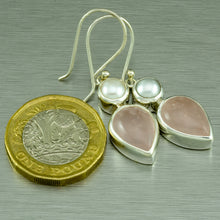 Cargar imagen en el visor de la galería, Rose Quartz and pearl silver earrings