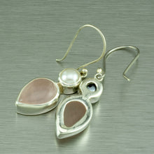 Cargar imagen en el visor de la galería, Rose Quartz and pearl silver earrings