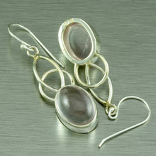 Load image into Gallery viewer, Long Rose Quartz silver earrings
