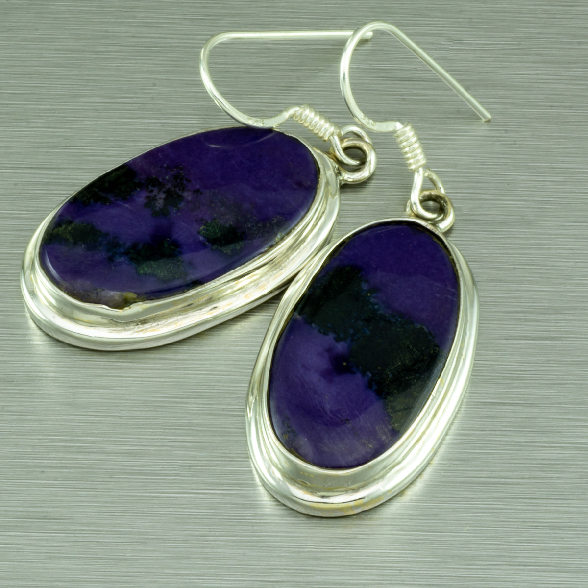 Charoite Sterling Silver Rhodium Earrings main image 1