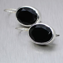 Load image into Gallery viewer, Large faceted onyx oval sterling silver earrings