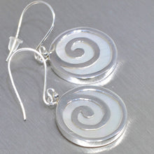 Load image into Gallery viewer, Mother of Pearl earrings overlaid with a sterling silver spiral