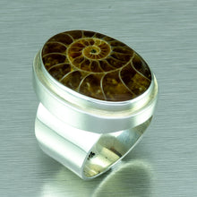 Load image into Gallery viewer, Large Ammonite Fossil Silver Ring