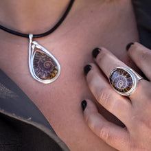 Cargar imagen en el visor de la galería, Ammonite Fossil Pear Shape Pendant. 92.5% Sterling Silver - Gemstonz Silver