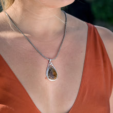 Cargar imagen en el visor de la galería, Ammonite Fossil Pear Shape Pendant. 92.5% Sterling Silver - Gemstonz Silver