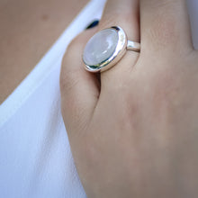 Load image into Gallery viewer, Modern Large Oval Rainbow Moonstone Ring. 925 Sterling Silver. - Gemstonz Silver
