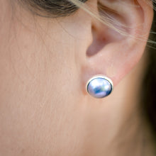 Load image into Gallery viewer, Blue Mabe Pearl Stud Earrings, 13mm 925 Sterling Silver