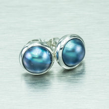 Load image into Gallery viewer, Blue Mabe Pearl Stud Earrings, 13mm 925 Sterling Silver