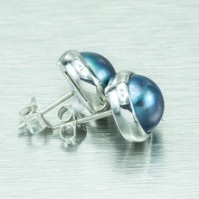 Load image into Gallery viewer, Blue Mabe Pearl Stud Earrings, 13mm 925 Sterling Silver