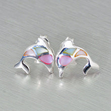 Load image into Gallery viewer, Dolphin stud earrings - available in 6 different shell inlays - Gemstonz Silver
