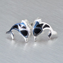 Load image into Gallery viewer, Dolphin stud earrings - available in 6 different shell inlays - Gemstonz Silver