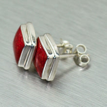 Load image into Gallery viewer, Square coral sterling silver stud earrings