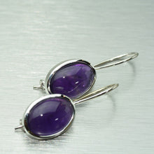 Load image into Gallery viewer, Large oval cabochon amethyst sterling silver earrings
