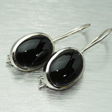 Load image into Gallery viewer, Large oval cabochon onyx sterling silver earrings