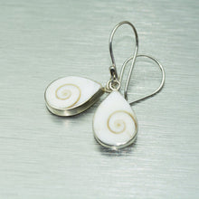 Load image into Gallery viewer, Shiva eye shell teardrop sterling silver earrings