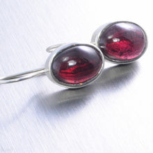 Load image into Gallery viewer, Large oval cacochon garnet sterling silver earrings
