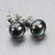 Load image into Gallery viewer, Black Pearl stud earrings with sterling silver posts