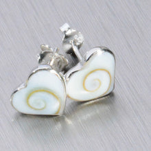 Load image into Gallery viewer, 10mm sterling silver shiva shell heart studs.