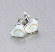 Load image into Gallery viewer, 10mm sterling silver shiva shell heart studs.