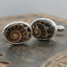 Load image into Gallery viewer, Oval Ammonite Fossil Cufflinks, 925 Sterling Silver