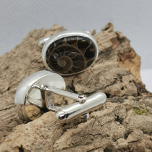 Load image into Gallery viewer, Oval Ammonite Fossil Cufflinks, 925 Sterling Silver