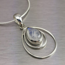 Load image into Gallery viewer, Rainbow Moonstone Teardrop Necklace. 92.5% Sterling Silver