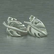 Load image into Gallery viewer, Silver Monstera Leaf Stud Earrings
