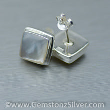 Load image into Gallery viewer, Mother of Pearl Square Stud Earrings. 92.5 Sterling Silver - Gemstonz Silver