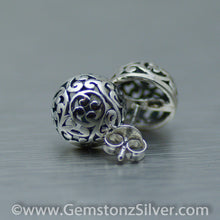 Load image into Gallery viewer, Filigree round dome sterling silver stud earrings - Gemstonz Silver