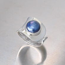Load image into Gallery viewer, Blue Mabe Pearl Adjustable Ring, 925 Sterling Silver.