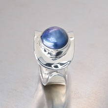 Load image into Gallery viewer, Blue Mabe Pearl Adjustable Ring, 925 Sterling Silver.