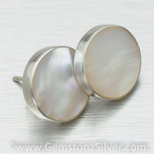 Load image into Gallery viewer, Mother-of-Pearl Shell inlay round studs - Available in 2 different inlays - Gemstonz Silver