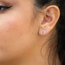 Load image into Gallery viewer, Crescent moon tiny silver studs
