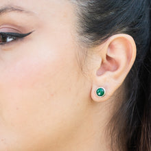 Load image into Gallery viewer, 6mm Malachite stud earrings in sterling silver