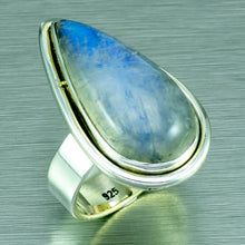 Load image into Gallery viewer, Rainbow Moonstone Tear Drop Silver Ring
