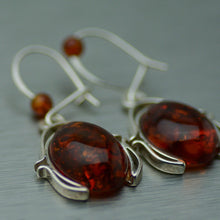 Load image into Gallery viewer, Amber, silver wire wrapped earrings