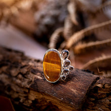 Load image into Gallery viewer, Tigers eye and smokey quartz silver ring.