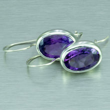 Load image into Gallery viewer, Amethyst faceted large sterling silver hook-in earrings