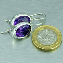 Load image into Gallery viewer, Amethyst faceted large sterling silver hook-in earrings