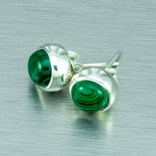 Load image into Gallery viewer, 6mm Malachite stud earrings in sterling silver