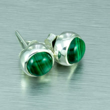 Load image into Gallery viewer, 6mm Malachite stud earrings in sterling silver