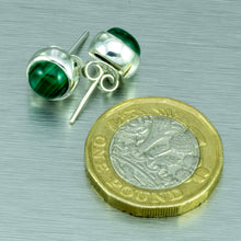 Load image into Gallery viewer, 6mm Malachite stud earrings in sterling silver